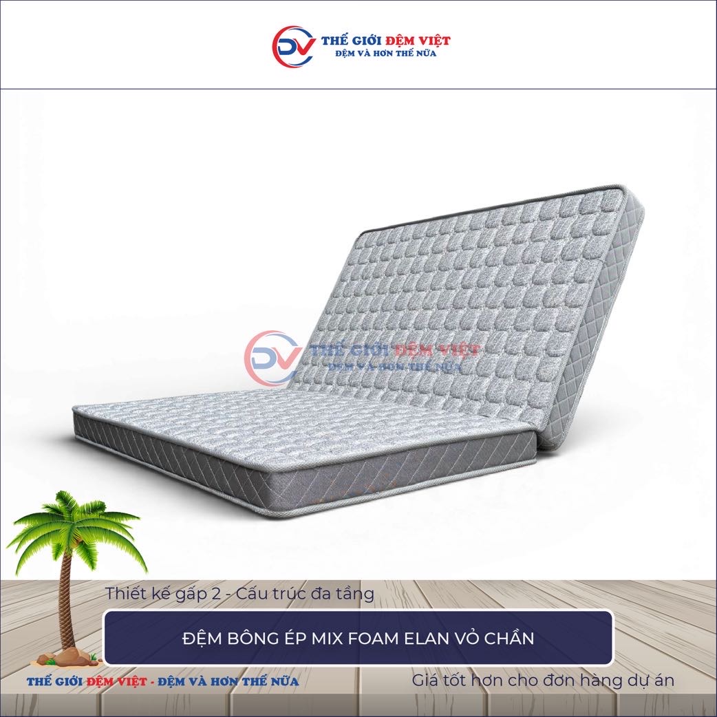 Đệm bông ép mix foam Elan vỏ chần